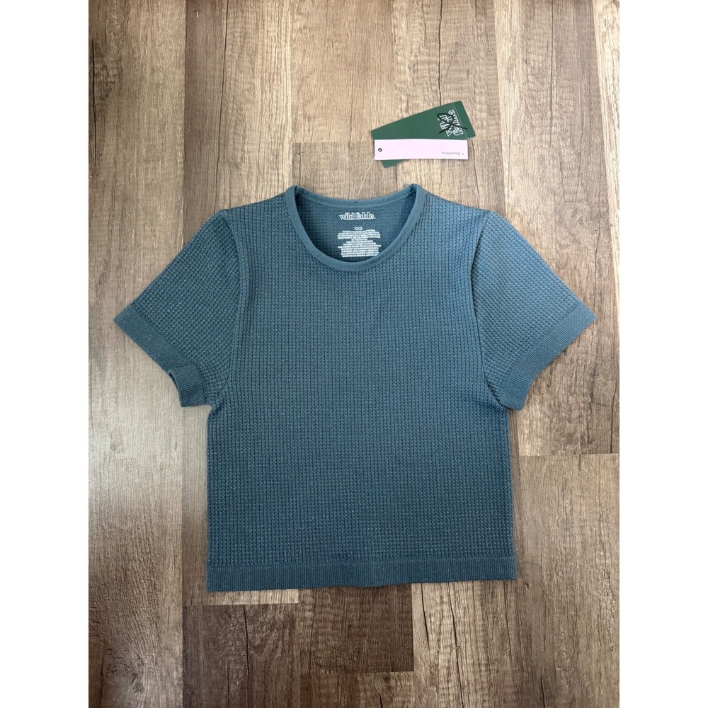 Wild Fable Seamless Short‎ Sleeve Crop Top Dark Blue Shimmer XXS